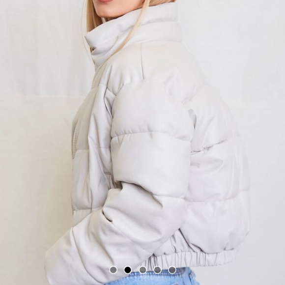 Forever21 Beige Faux Leather puffer bomber crop jacket - Picture 3 of 4